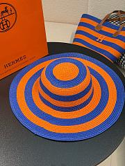 Kitlife Hermes Orange and Blue color-blocked Straw Hat - 6