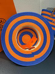 Kitlife Hermes Orange and Blue color-blocked Straw Hat - 5
