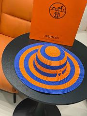 Kitlife Hermes Orange and Blue color-blocked Straw Hat - 4