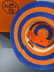 Kitlife Hermes Orange and Blue color-blocked Straw Hat - 3