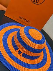 Kitlife Hermes Orange and Blue color-blocked Straw Hat - 2