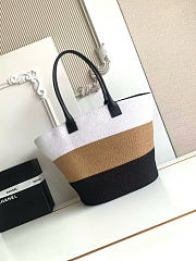 Kitlife Chanel Maxi Shopping Bag Raffia & Calfskin  White, Dark Beige & Black AS6148 13.8x23.6x7.9cm - 4