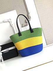 Kitlife Chanel Maxi Shopping Bag Raffia & Calfskin Green, Yellow & Blue AS6148 13.8x23.6x7.9cm  - 4