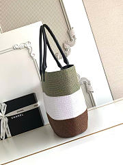 Kitlife Chanel Maxi Shopping Bag Raffia & Calfskin Green Khaki, White & Brown AS6148 13.8x23.6x7.9cm - 5