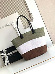 Kitlife Chanel Maxi Shopping Bag Raffia & Calfskin Green Khaki, White & Brown AS6148 13.8x23.6x7.9cm - 4
