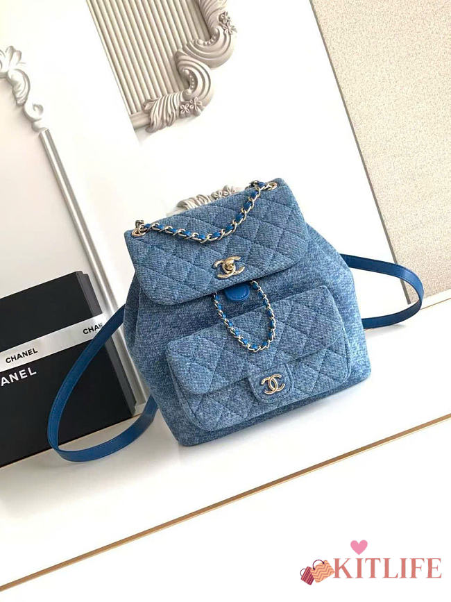 Kitlife Chanel Duma Backpack Blue Denim AS3618 22x25x18cm - 1