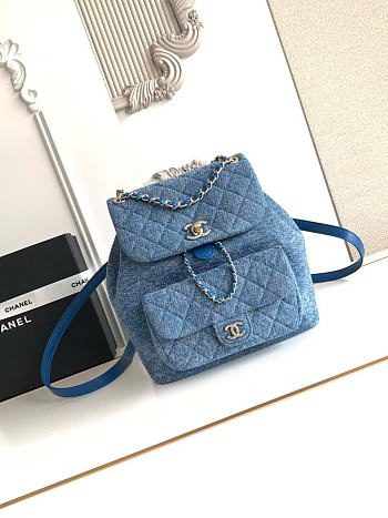 Kitlife Chanel Duma Backpack Blue Denim AS3618 22x25x18cm
