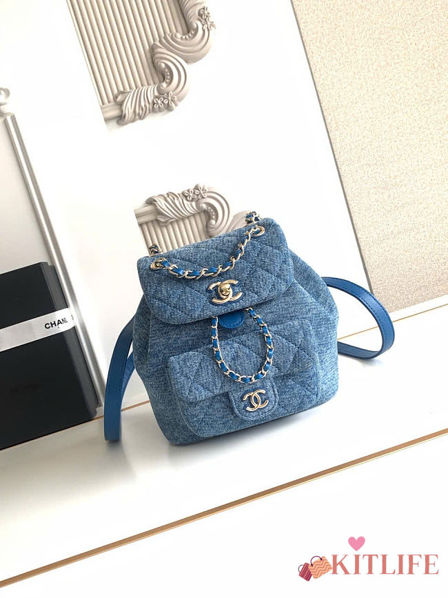 Kitlife Chanel Duma Backpack Blue Denim AS2908 18x18x12cm - 1