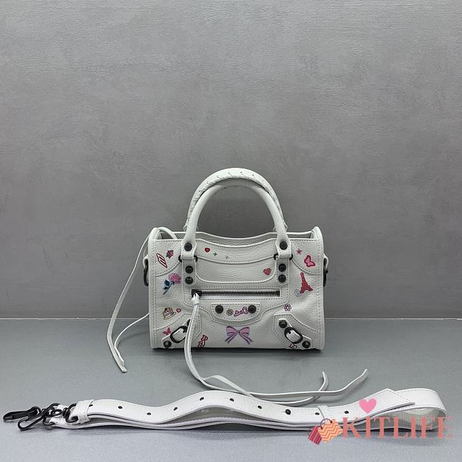 Kitlife Balenciaga Mini Graffiti Motorcycle Bag White 23x10x16cm - 1
