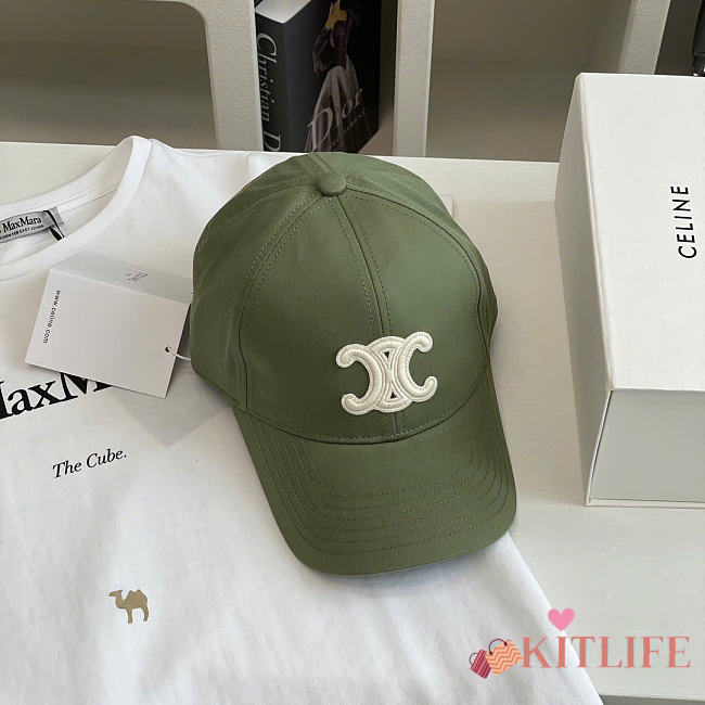 Kitlife Celine Triomphe Baseball Cap in Green Khakhi Cotton  - 1