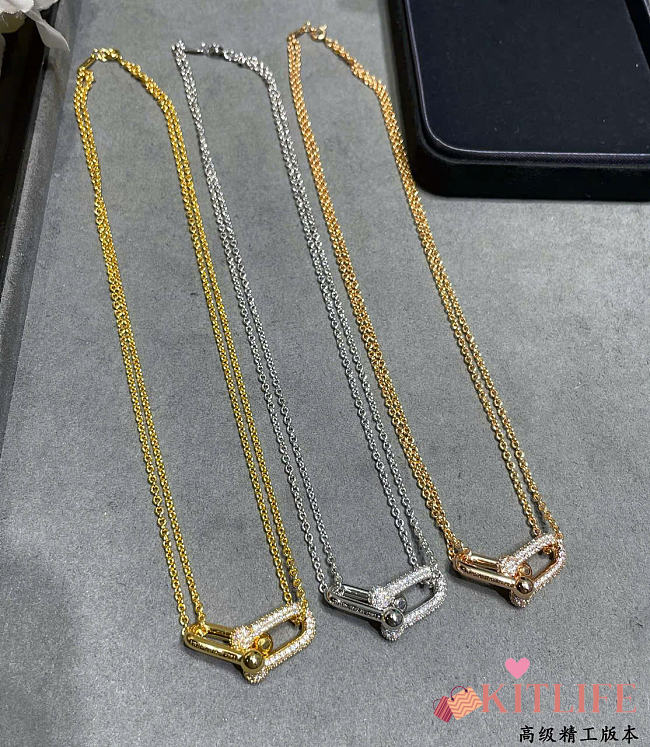 Kitlife Tiffany Double-ring Diamond Horseshoe Clasp Necklace in Gold / Silver / Rose gold - 1