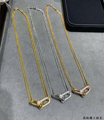 Kitlife Tiffany Double-ring Diamond Horseshoe Clasp Necklace in Gold / Silver / Rose gold
