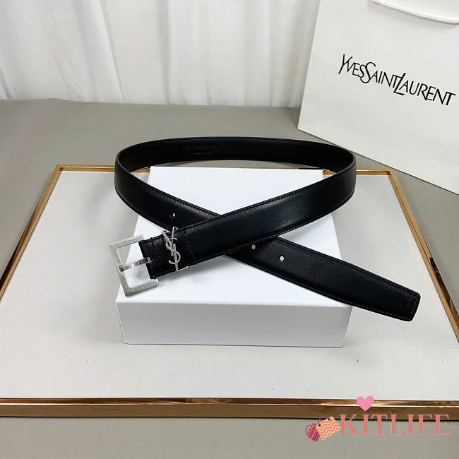Kitlife YSL Belt In Black With Silver Hardware 3cm  - 1