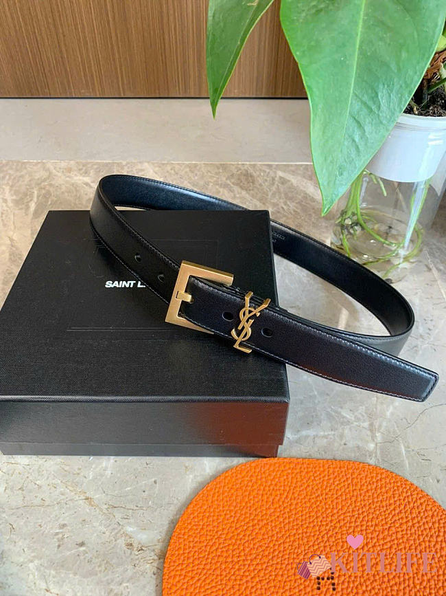 Kitlife YSL Belt In Black With Gold Hardware 3cm - 1