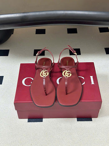 Kitlife Gucci GG Marmont Leather Thong Sandals Burgundy