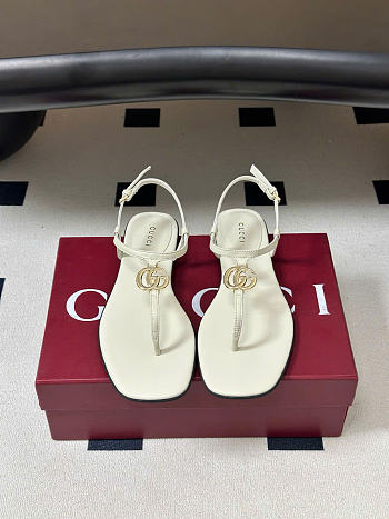 Kitlife Gucci GG Marmont Leather Thong Sandals White