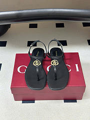 Kitlife Gucci GG Marmont Leather Thong Sandals Black - 1