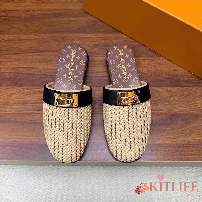 Kitlife Louis Vuitton Haven Flat Open Back Mules Beige - 1
