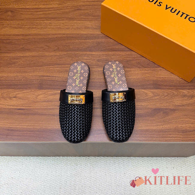 Kitlife Louis Vuitton Haven Flat Open Back Mules Black - 1