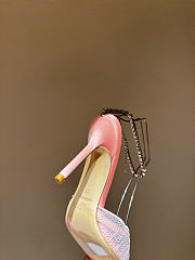 Kitlife Jimmy Choo Lace Rhinestone Chain Open Back Pointed Toe High-Heeled Sandals Pink 100mm - 5