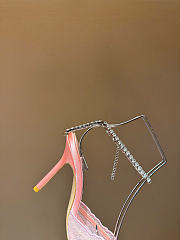 Kitlife Jimmy Choo Lace Rhinestone Chain Open Back Pointed Toe High-Heeled Sandals Pink 100mm - 4