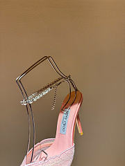 Kitlife Jimmy Choo Lace Rhinestone Chain Open Back Pointed Toe High-Heeled Sandals Pink 100mm - 3