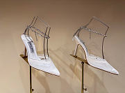 Kitlife Jimmy Choo Lace Rhinestone Chain Open Back Pointed Toe High-Heeled Sandals White 100mm - 1