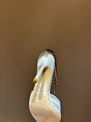 Kitlife Jimmy Choo Lace Rhinestone Chain Open Back Pointed Toe High-Heeled Sandals White 100mm - 3