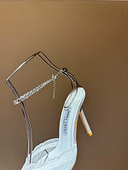Kitlife Jimmy Choo Lace Rhinestone Chain Open Back Pointed Toe High-Heeled Sandals White 100mm - 6
