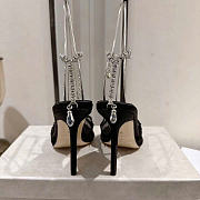 Kitlife Jimmy Choo Lace Rhinestone Chain Open Back Pointed Toe High-Heeled Sandals Black 100mm - 6