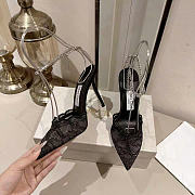 Kitlife Jimmy Choo Lace Rhinestone Chain Open Back Pointed Toe High-Heeled Sandals Black 100mm - 2
