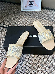Kitlife Chanel CC Logo Mesh Slippers Beige  - 5