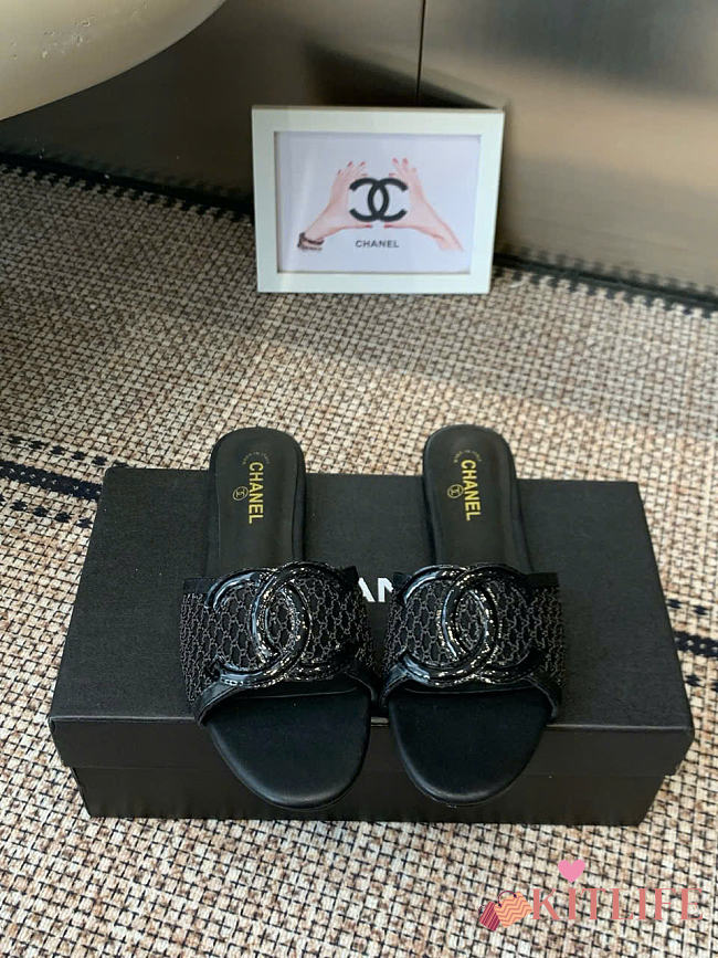 Kitlife Chanel CC Logo Mesh Slippers Black - 1