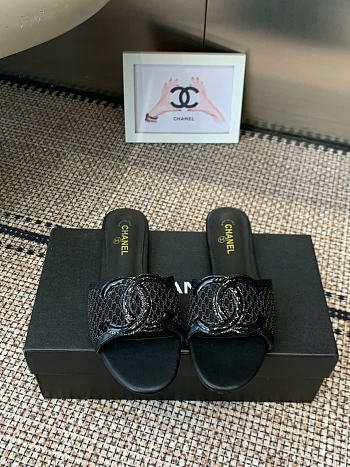 Kitlife Chanel CC Logo Mesh Slippers Black