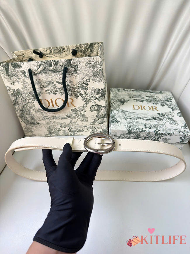 Kitlife Dior Légende Belt Cream Smooth Calfskin 25mm Silver Hardware - 1