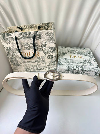 Kitlife Dior Légende Belt Cream Smooth Calfskin 25mm Silver Hardware