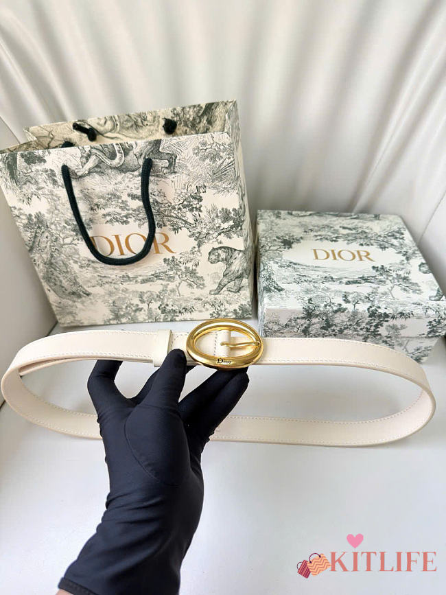 Kitlife Dior Légende Belt Cream Smooth Calfskin 25mm Gold Hardware  - 1