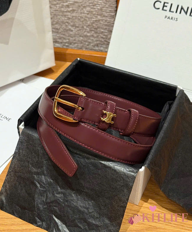 Kitlife Celine Vivienne Belt 25mm In Burgundy Taurillon Leather  - 1