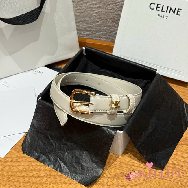 Kitlife Celine Vivienne Belt 25mm In White Taurillon Leather - 1