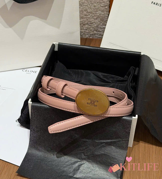 Kitlife Celine Thin Plate Belt 13mm In Pink Taurillon Leather - 1