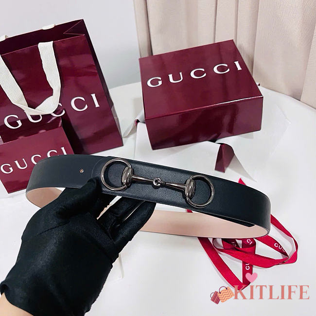 Kitlife Gucci Horsebit 1955 Belt Black With Black Hardware 4cm Width - 1