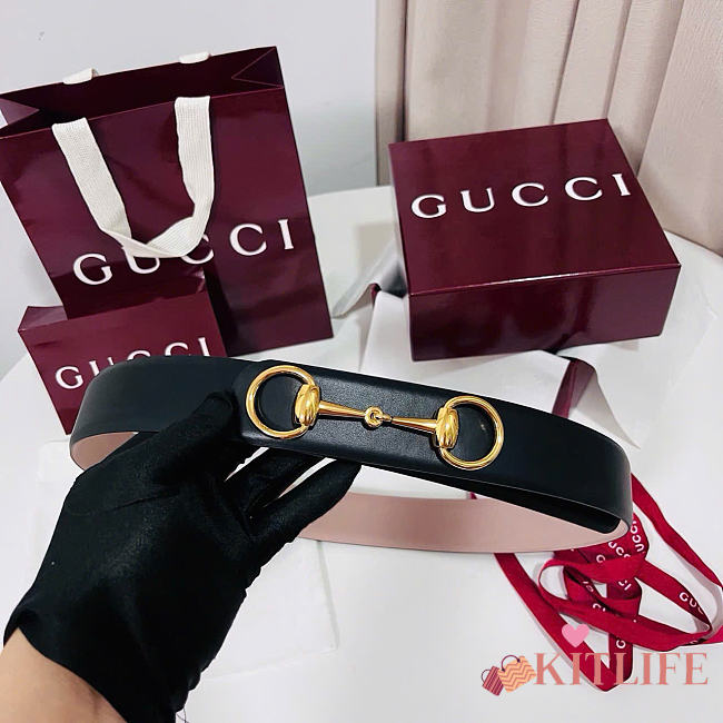 Kitlife Gucci Horsebit 1955 Belt Black With Gold Hardware 4cm Width  - 1
