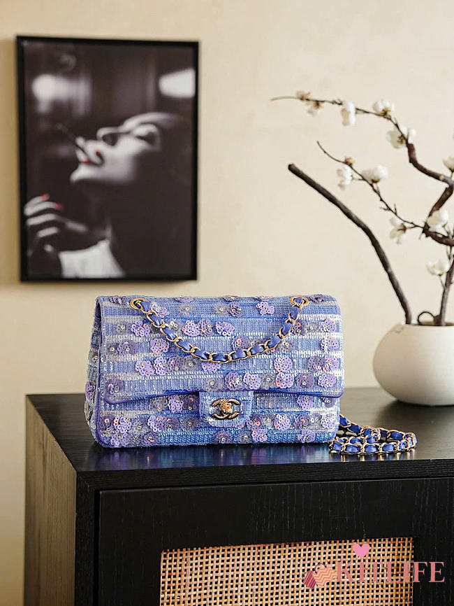 Kitlife Chanel 26C Violet Sequin CF Bag 15.5×25.5×6.5 cm - 1