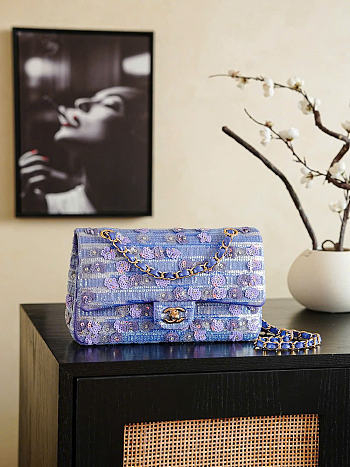 Kitlife Chanel 26C Violet Sequin CF Bag 15.5×25.5×6.5 cm