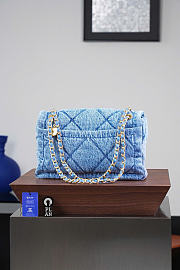 Kitlife Chanel Washed Denim Quilted Large Flap Bag Blue 29x17.5x9.5cm - 3