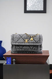 Kitlife Chanel Washed Denim Quilted Large Flap Bag Gray 29x17.5x9.5cm - 1