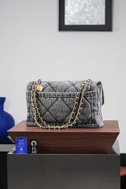 Kitlife Chanel Washed Denim Quilted Large Flap Bag Gray 29x17.5x9.5cm - 5