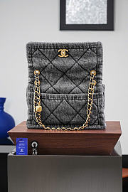 Kitlife Chanel Washed Denim Quilted Large Flap Bag Gray 29x17.5x9.5cm - 3