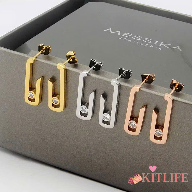 Kitlife Messika Single Diamond Polished Earrings in Gold / Silver / Rose Gold - 1