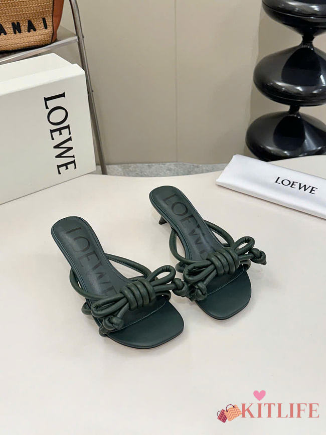 Kitlife Loewe Flamenco Knot Sandal In Green Lambskin  - 1
